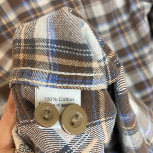 Gray Saks Fifth Avenue Mens Cotton Plaid Button Down Size Large - Picture 6 of 8